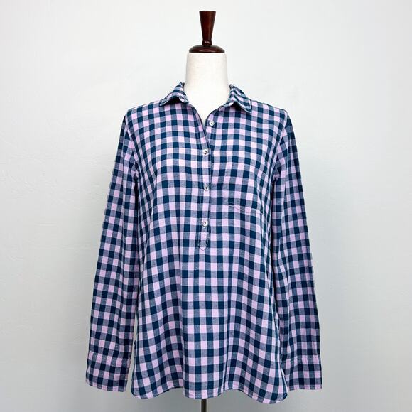 J. Crew Tops - J. Crew Blue Lilac Gingham Check Woven 100% Cotton Popover Collared Shirt SIZE 4
